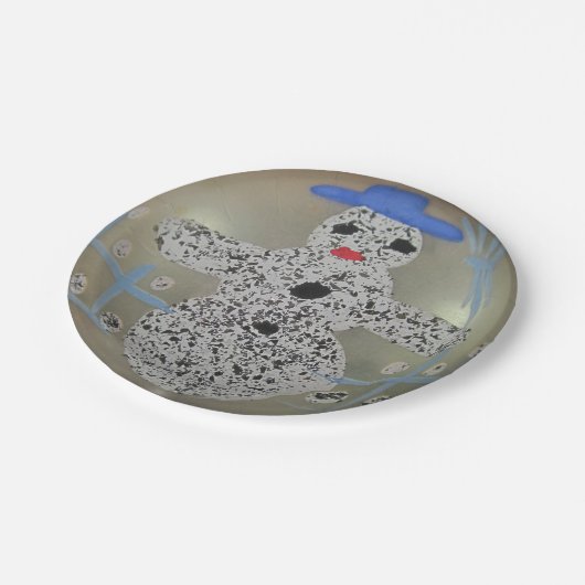  kerstbal met grijs zand papieren bordje (Gekanteld)