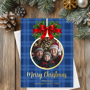 Kerstbal Ornament Foto Buffalo Plaid Folie Feestdagen Briefkaart
