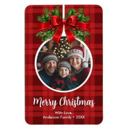 Kerstbal Ornament Foto Red Buffalo Plaid Magneet