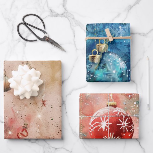 Kerstbal patroon inpakpapier vel (Voorkant)