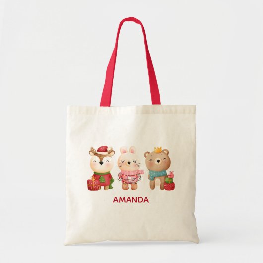 kerstbal - rendierlijk Beer en konijn Tote Bag (Voorkant)