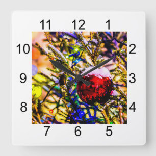 Kerstbal rood vierkante klok