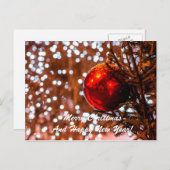 Kerstbal rood wit feestdagenkaart (Voorkant / Achterkant)