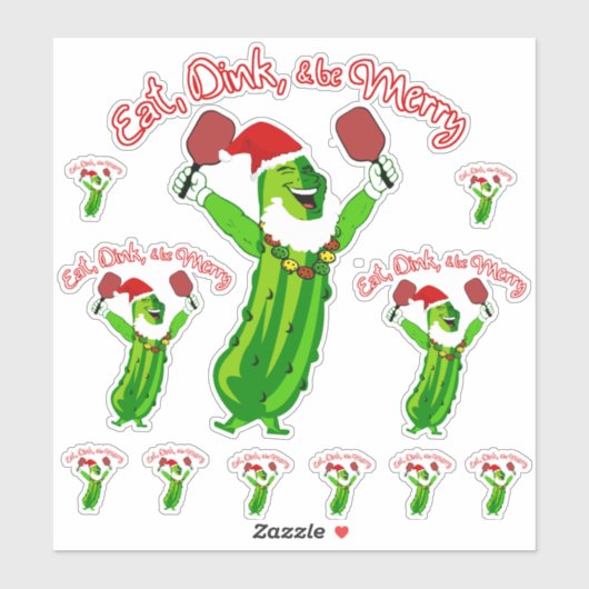 kerstbal Santa Hat Pickle Sticker (Vel)
