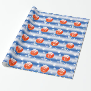 kerstbal Snowflake blauw wit rood Cadeaupapier