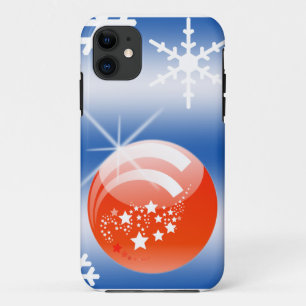 kerstbal Snowflake blauw wit rood iPhone 11 Hoesje