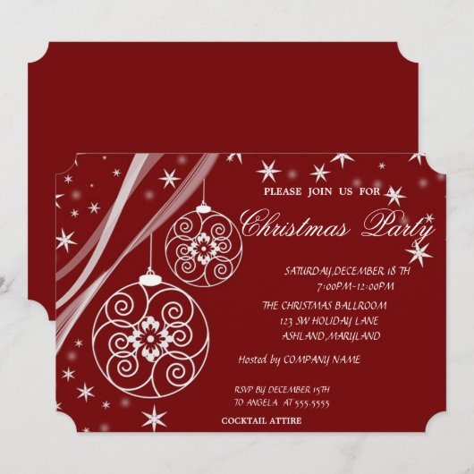 Kerstbal Snowflakes, CorporateKerstparty Kaart (Voorkant / Achterkant)