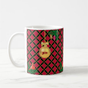 Kerstbal, vogel, dennenappels op Zwart & Rood Koffiemok