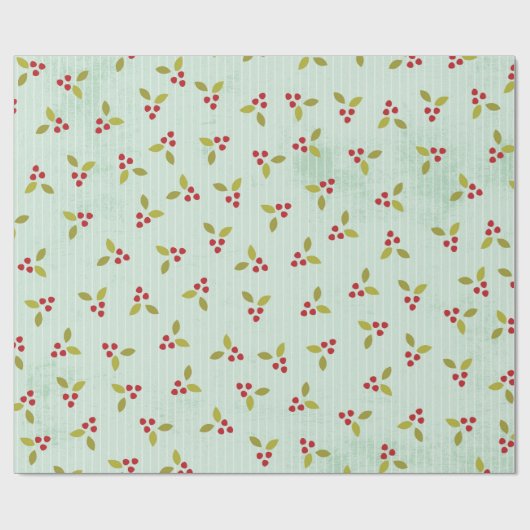 Kerstbalen Holly Bells Berry Wrapping Paper Cadeaupapier (Vlak)