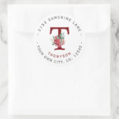 Kerstbalken Vakantie Monogram Retouradres Ronde Sticker (Tas)