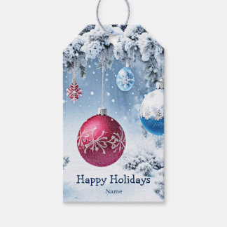 Kerstballen Besneeuwde Kerstcadeau Tag Cadeaulabel