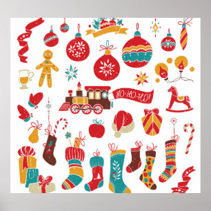 Kerstballen: besneeuwde Set. Poster