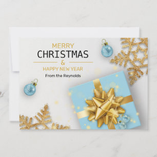 kerstballen Blauwe Gift Box Gold Snowflakes Feestdagenkaart