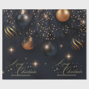 Kerstballen Dennenboom Takken Zwart Cadeaupapier