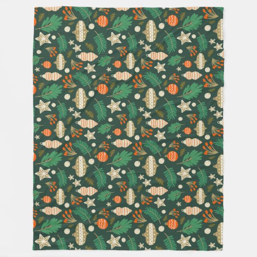 Kerstballen en Winter Bladgroen Fleece Deken (Voorkant)