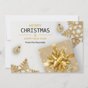 kerstballen Gold Gift Box Gold Snowflakes Feestdagenkaart