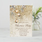 Kerstballen Goud Sequins Kerstmis Party Kaart (Staand voorkant)