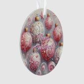 Kerstballen grillige wervelingen roze wit grijs ornament (voorkant)