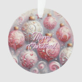 Kerstballen grillige wervelingen roze wit grijs ornament (voorkant)