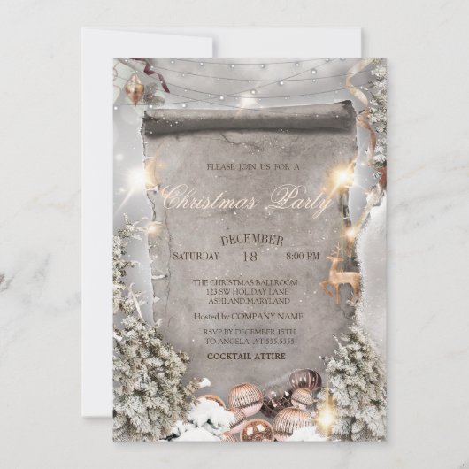 Kerstballen, Lichten Pine Tree Zilveren Kerstmis Kaart (Voorkant)