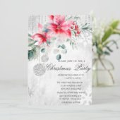 Kerstballen, Poinsettia Grijs Kerstfeest Kaart (Staand voorkant)