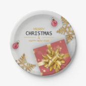 kerstballen Rood cadeaudoos Goud Snowflakes Papieren Bordje (Voorkant)
