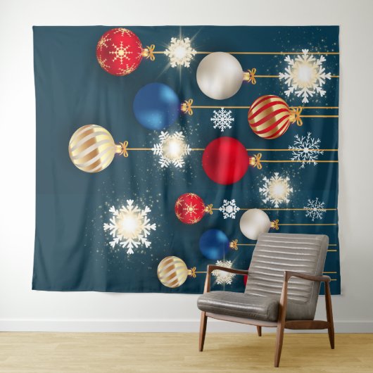 Kerstballen sneeuwvlokken decoraties achtergrond wandkleed (In Situ (horizontaal))