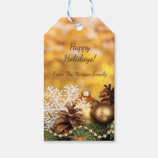 kerstballen Snowflake Pine Cones Cadeaulabel (Voorkant)