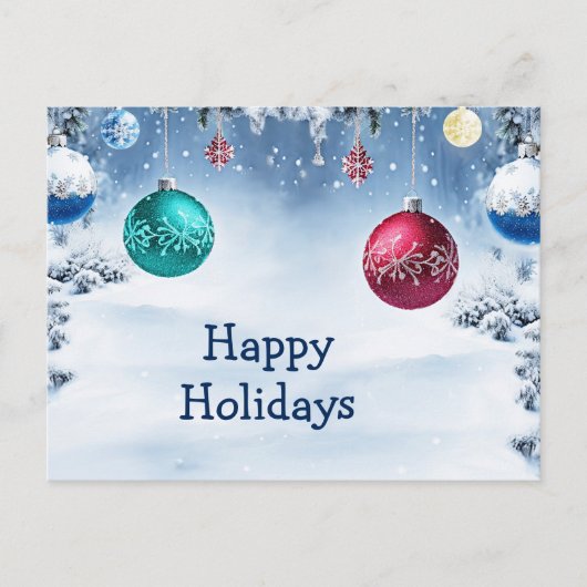 Kerstballen Snowy Holiday Briefkaart (Voorkant)