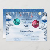 Kerstballen Snowy Holiday Party uitnodiging (Voorkant / Achterkant)
