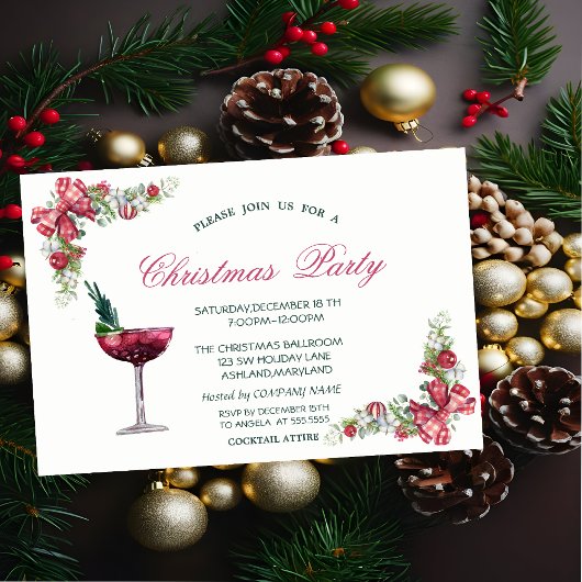 Kerstballen, Strik, Cocktail Rode Kerst Kaart