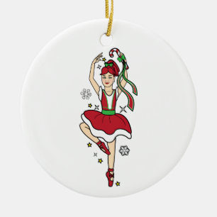 Kerstballerina met snoepriet keramisch ornament