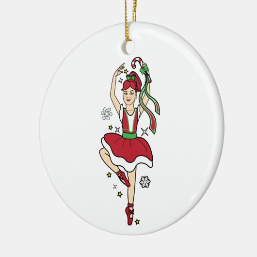 Kerstballerina met snoepriet keramisch ornament (Links)