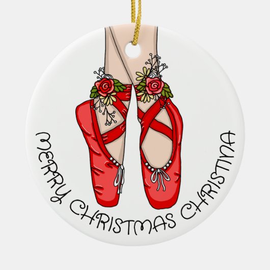 Kerstballetslippers, speciaal aangepast keramisch ornament (Voorkant)