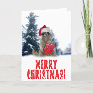 Kerstbandit Raccoon met Cadeau Feestdagen Kaart