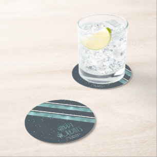 Kerstbandpatroon Blauwgroen/wit ID862 Ronde Kartonnen Onderzetter