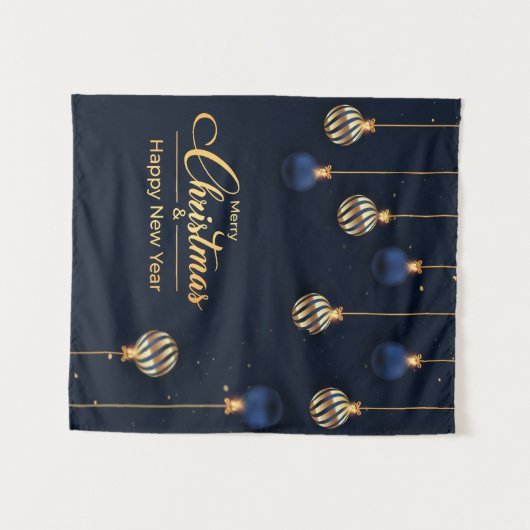 kerstbanner blauw goudversiering begroet wandkleed (Voorkant (horizontaal))