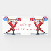 kerstbanner Bodybuilder kerstman met cadeaus Spandoek (Horizontaal)