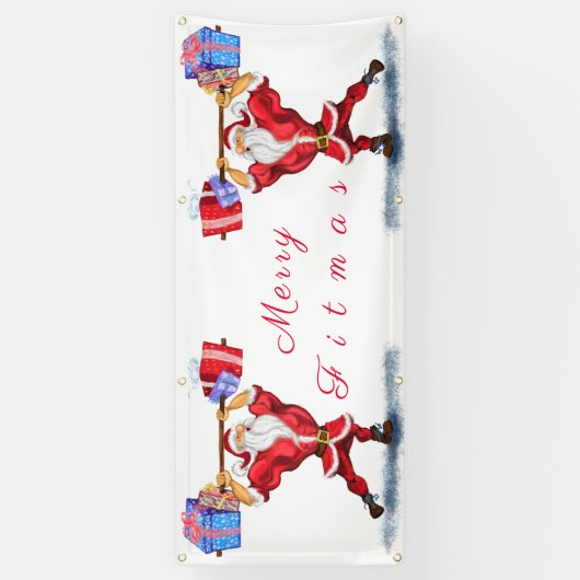 kerstbanner Bodybuilder kerstman met cadeaus Spandoek (Verticaal)