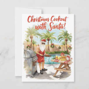 Kerstbarbecue van Sinterklaas – Moderne waterverf Feestdagenkaart