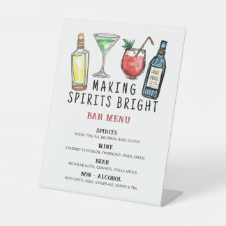 Kerstbarmenu 'Making Spirits Bright' bord Reclamebord Met Voetstuk