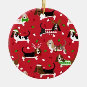 kerstbasset Hond Keramisch Ornament