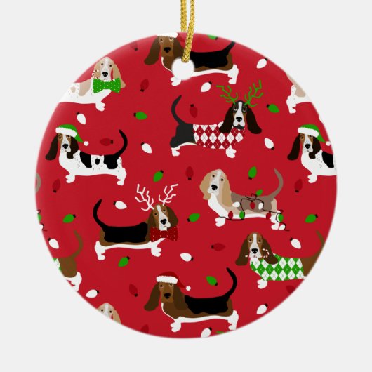 kerstbasset Hond Keramisch Ornament (Voorkant)