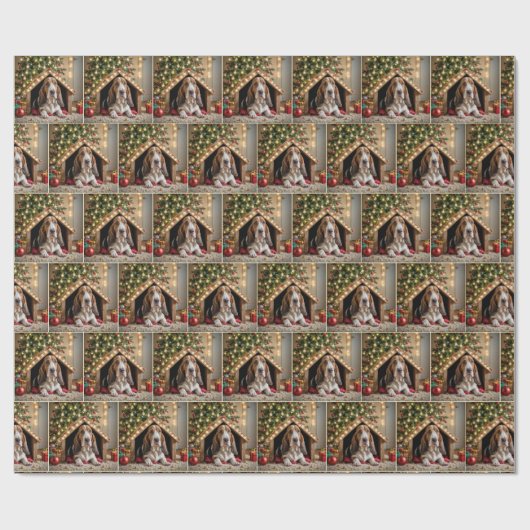 Kerstbassethond in een hondenhok cadeaupapier (Vlak)