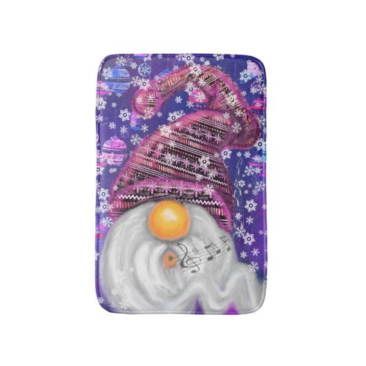 kerstbath mat gnome in Paars Pet zingend (Voorkant Verticaal)