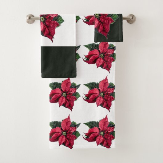 Kerstbathroomset, Poinsettia Patroon Bad Handdoek (Insitu)