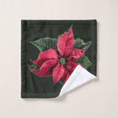 Kerstbathroomset, Poinsettia Patroon Bad Handdoek (Wasdoekje)