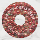 KerstBaubles Roze Rood Voeg naam en tekst toe Wijnglaslabel (Voorkant)