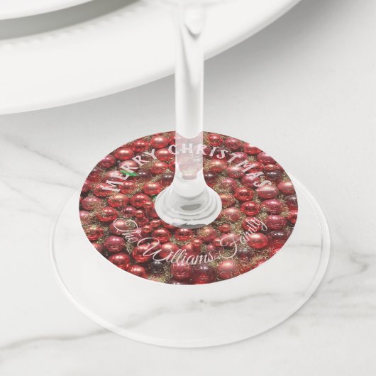 KerstBaubles Roze Rood Voeg naam en tekst toe Wijnglaslabel (Dichtbij)