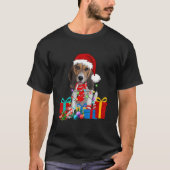 Kerstbeagle Dog Xmas licht Santa Hat Pajama T-shirt (Voorkant)